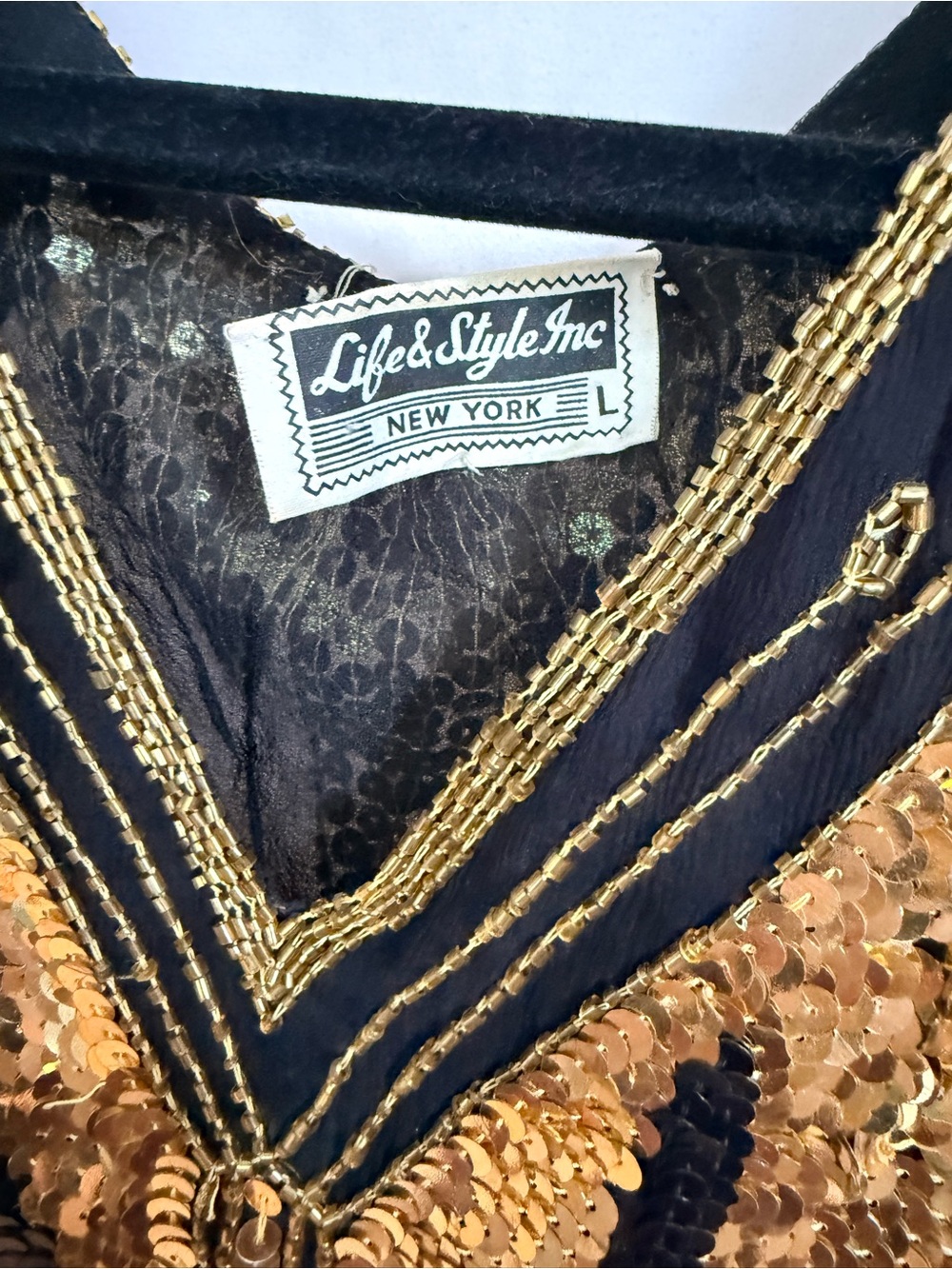 VINTAGE Gold Sequin Butterfly V-Neck Blouse - Picture 4 of 7